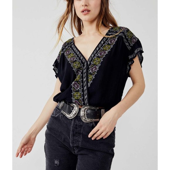 Free People Tops - 🎉LAST CHANCE🎉 NWT Free People Luca Embroidered Top / Black Combo